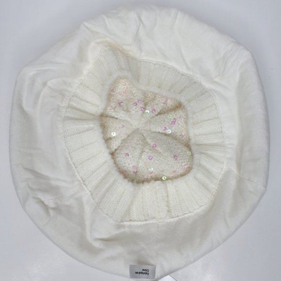 H&M Cream Knit Pink Sequined Beret - Picture 3 of 9